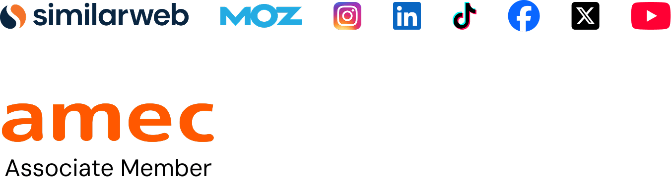 Partner logos - SimilarWeb, Moz, Instagram, LinkedIn, Facebook, X, YouTube, AMEC